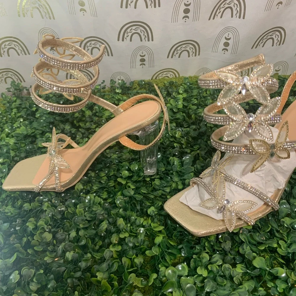 Elegant Gold Strappy Heels
